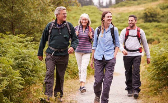 Four walkers walking through Edinburgh